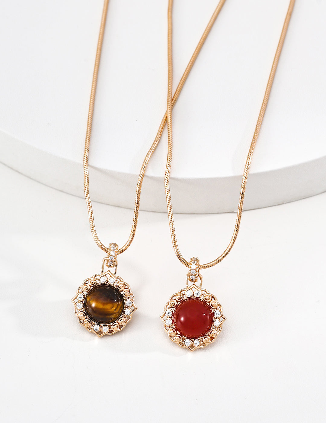 S925 Sterling Silver Vintage Agate Tiger Eye Necklace