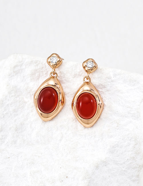 S925 Sterling Silver Vintage Mother-of-Pearl, Agate, and Zircon Earrings