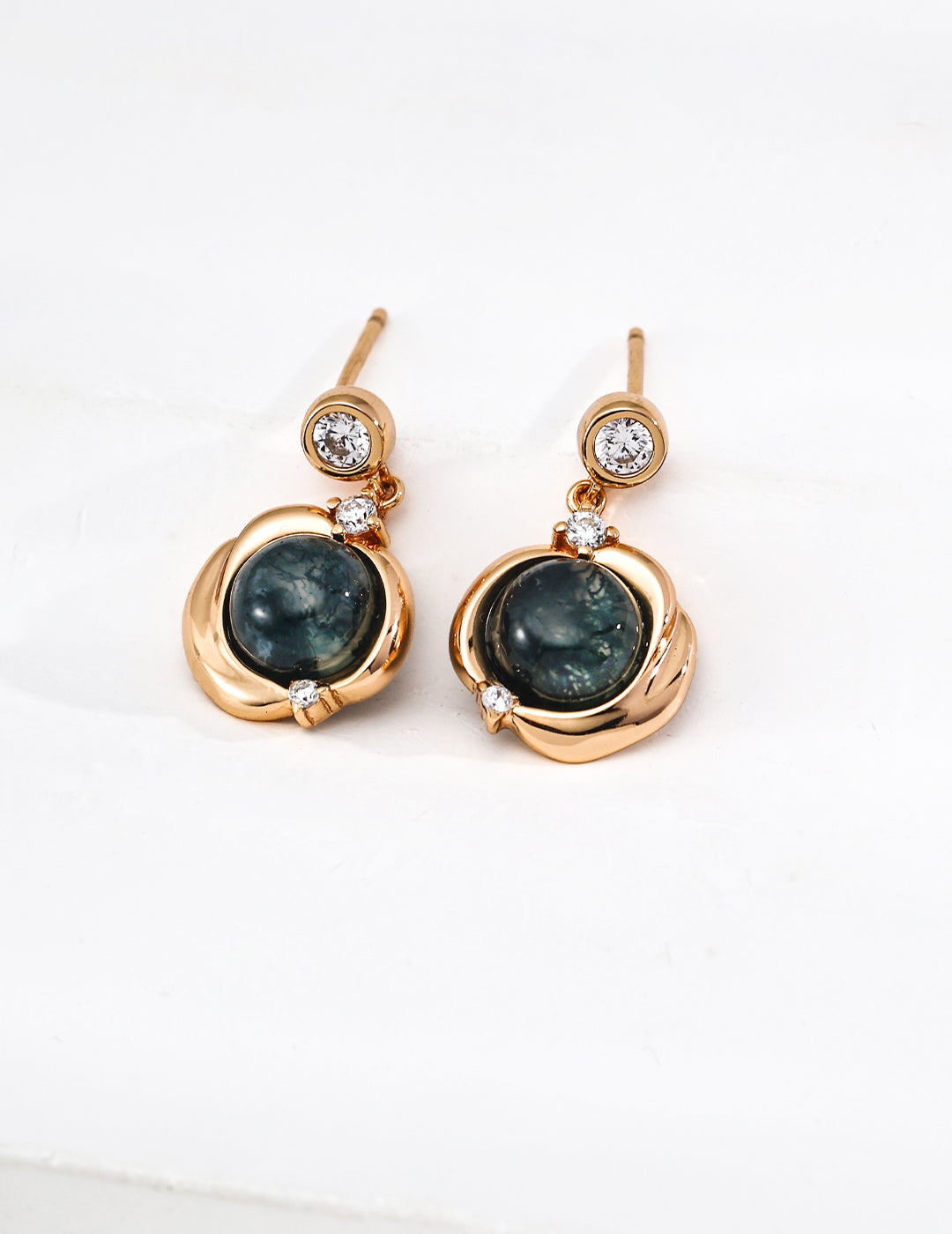 S925 Sterling Silver Vintage Agate and Zircon Earrings