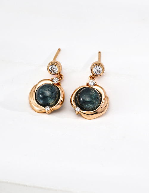 S925 Sterling Silver Vintage Agate and Zircon Earrings