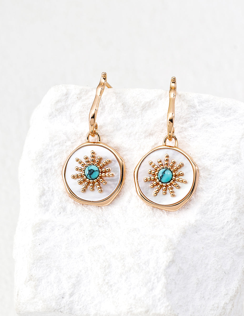 Stylish S925 Sterling Silver Earrings with White Turquoise Design
