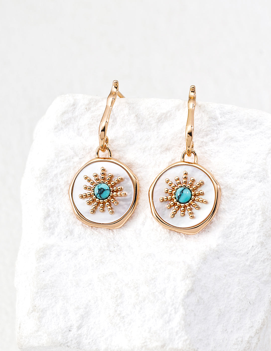 Stylish S925 Sterling Silver Earrings with White Turquoise Design