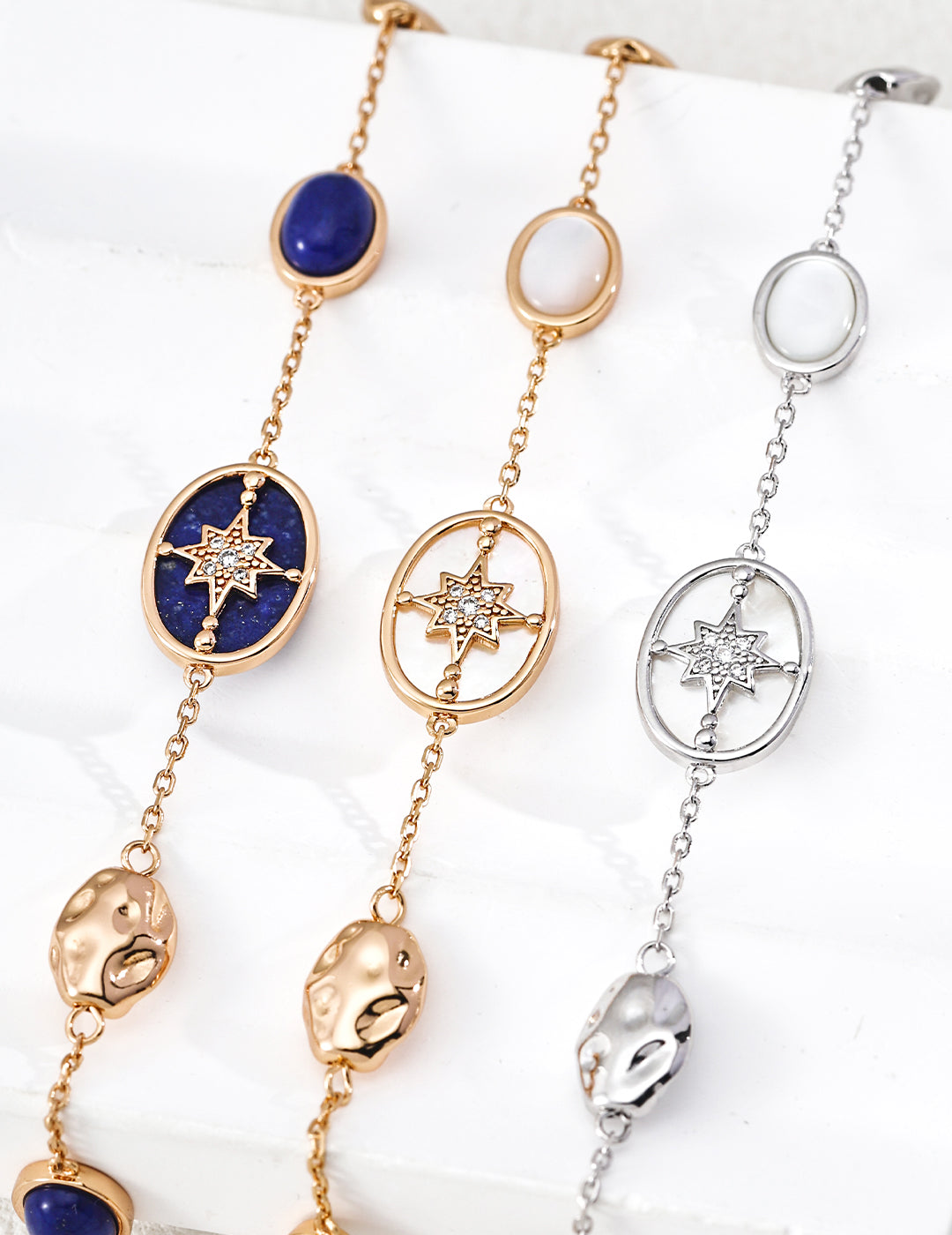 Starry mother-of-pearl/lapis lazuli bracelet