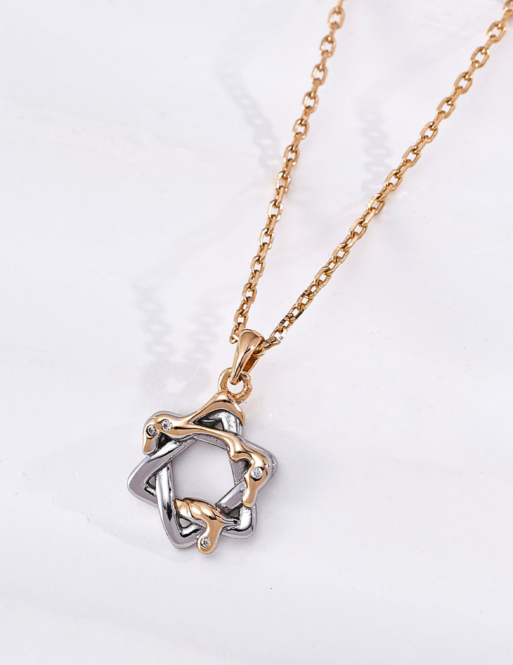 S925 sterling silver vintage-inspired interlocking star-shaped zircon necklace