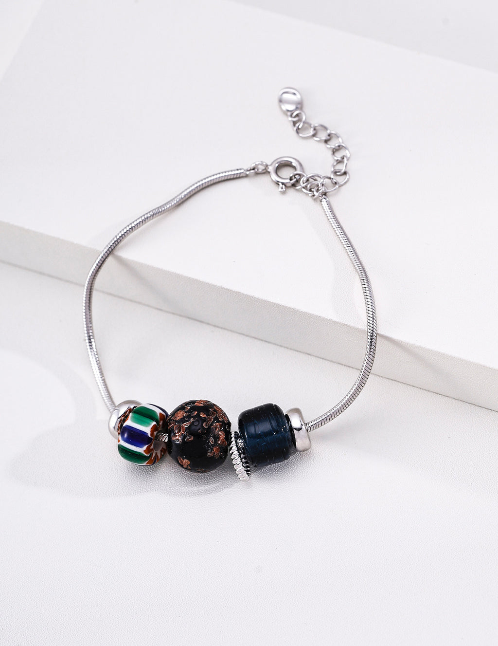 S925 Sterling Silver White Gold Nepalese Handmade Glass Bracelet