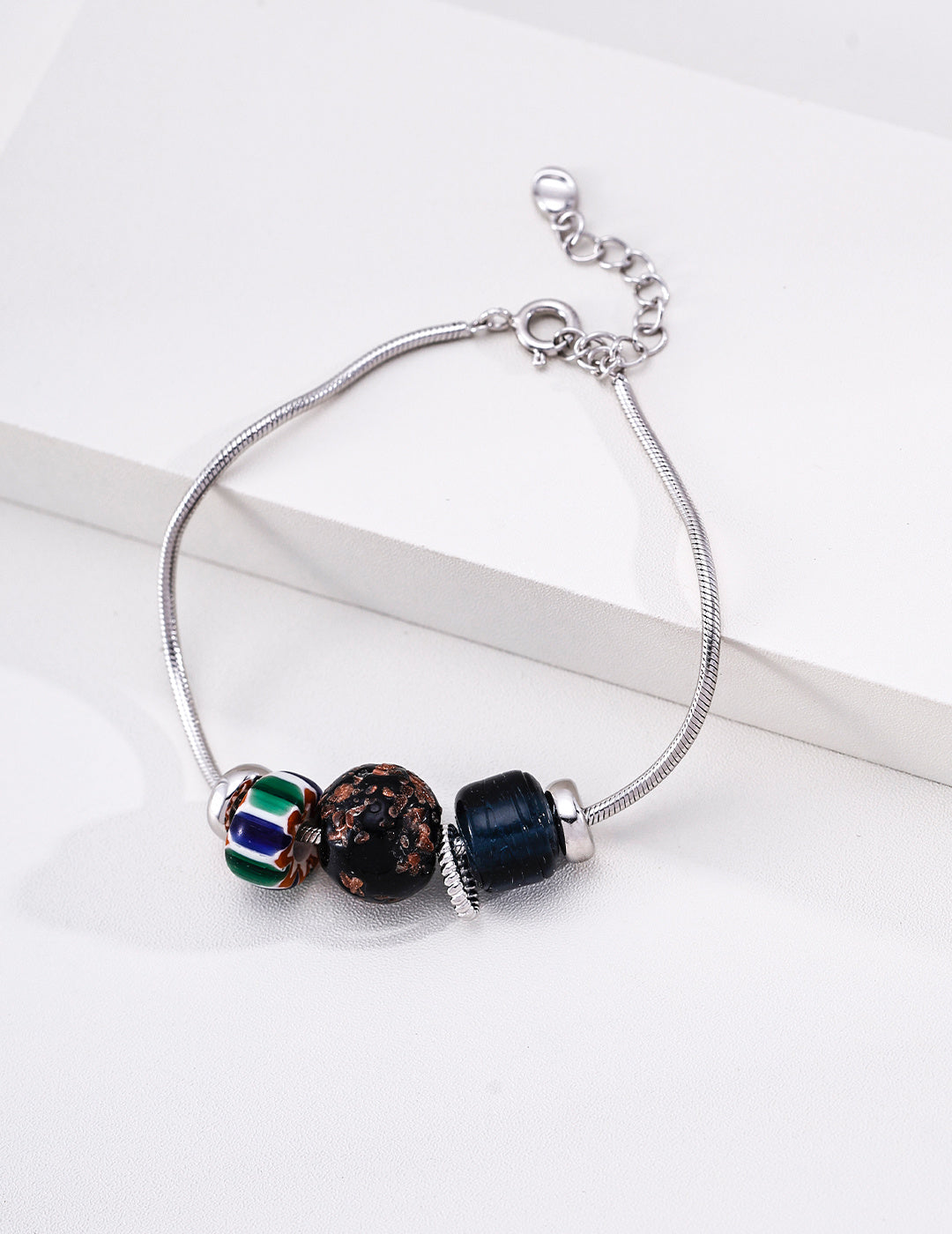 S925 Sterling Silver White Gold Nepalese Handmade Glass Bracelet