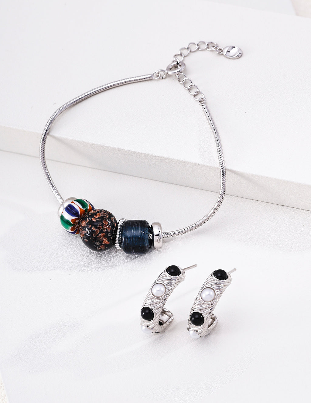 S925 Sterling Silver White Gold Nepalese Handmade Glass Bracelet