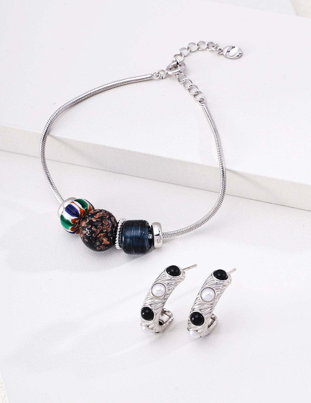 S925 Sterling Silver White Gold Nepalese Handmade Glass Bracelet